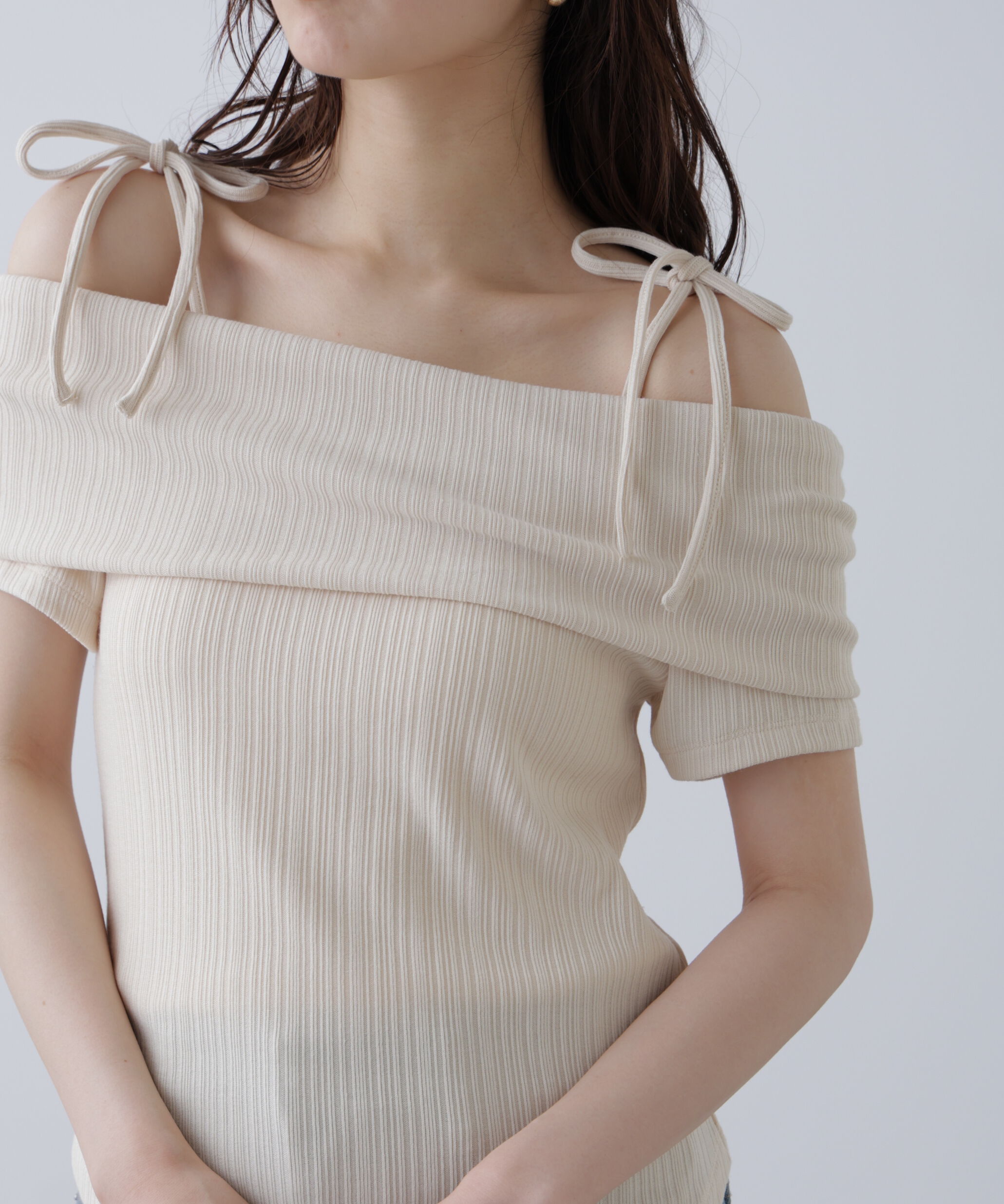  「肩リボンオフショルカットソー」|Tシャツ・カットソー|