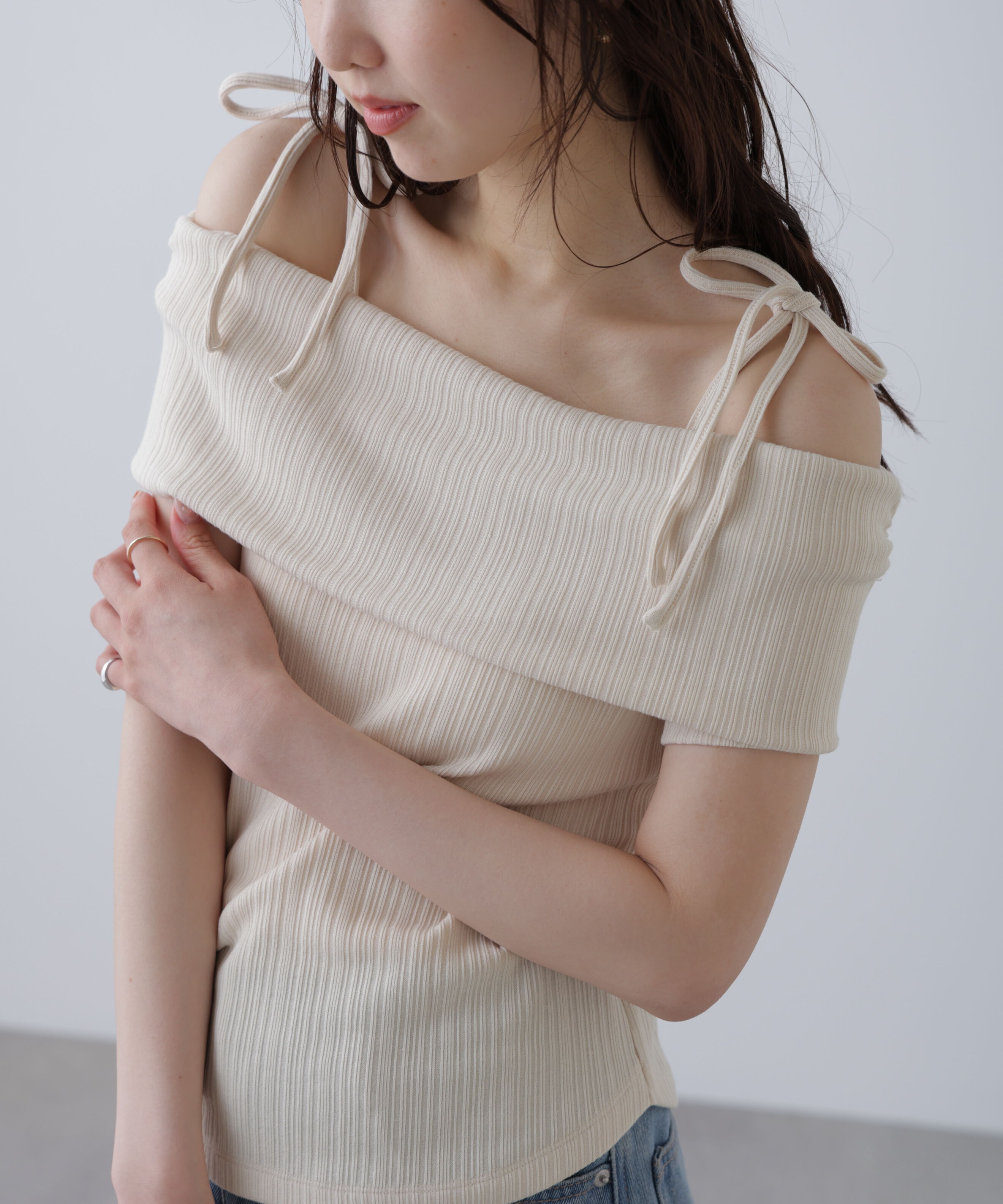  「肩リボンオフショルカットソー」|Tシャツ・カットソー|