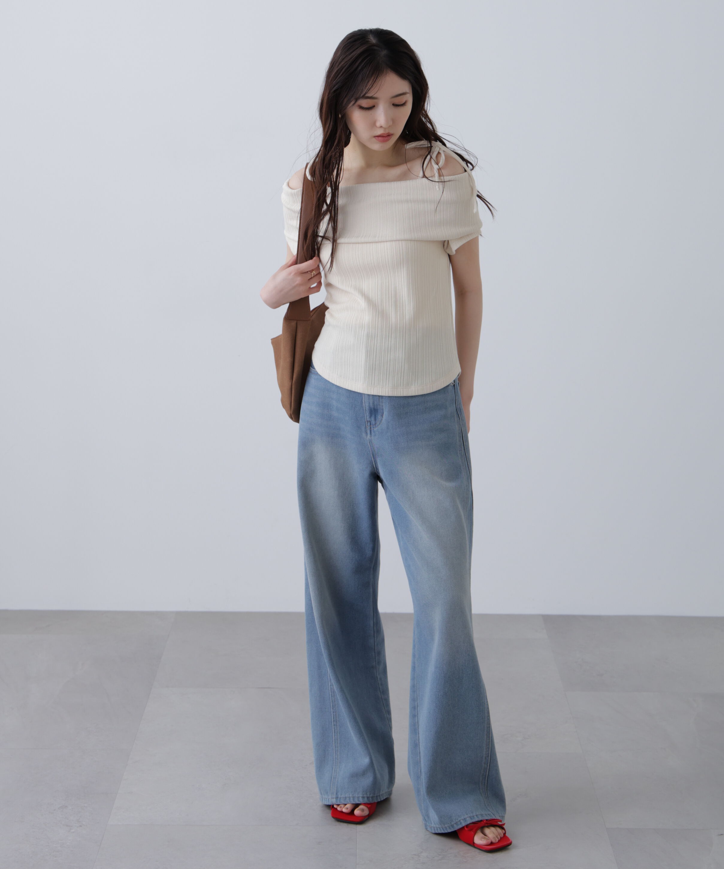  「肩リボンオフショルカットソー」|Tシャツ・カットソー|