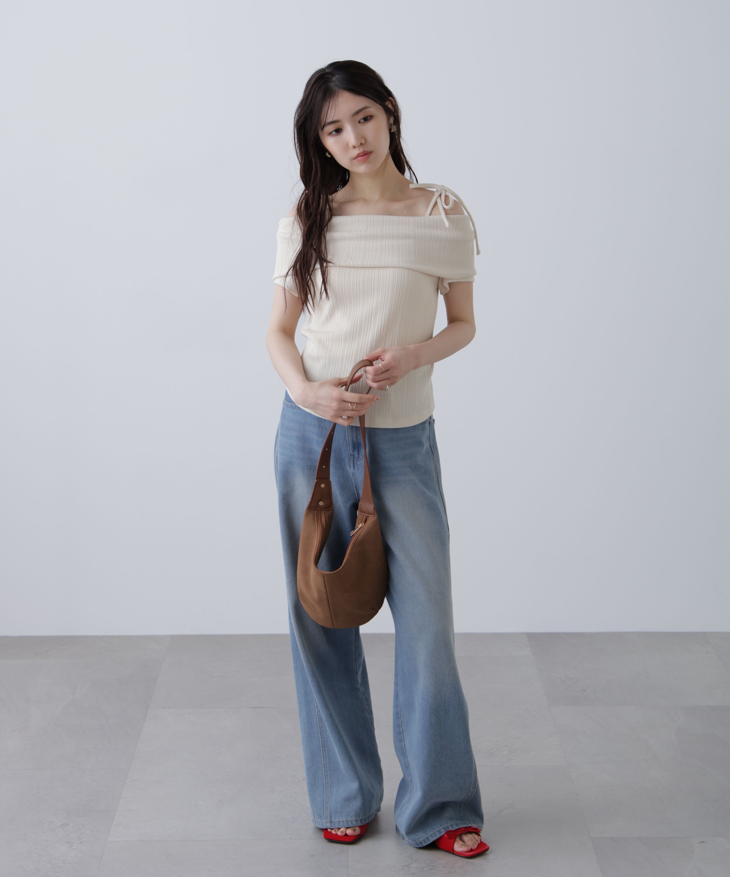  「肩リボンオフショルカットソー」|Tシャツ・カットソー|