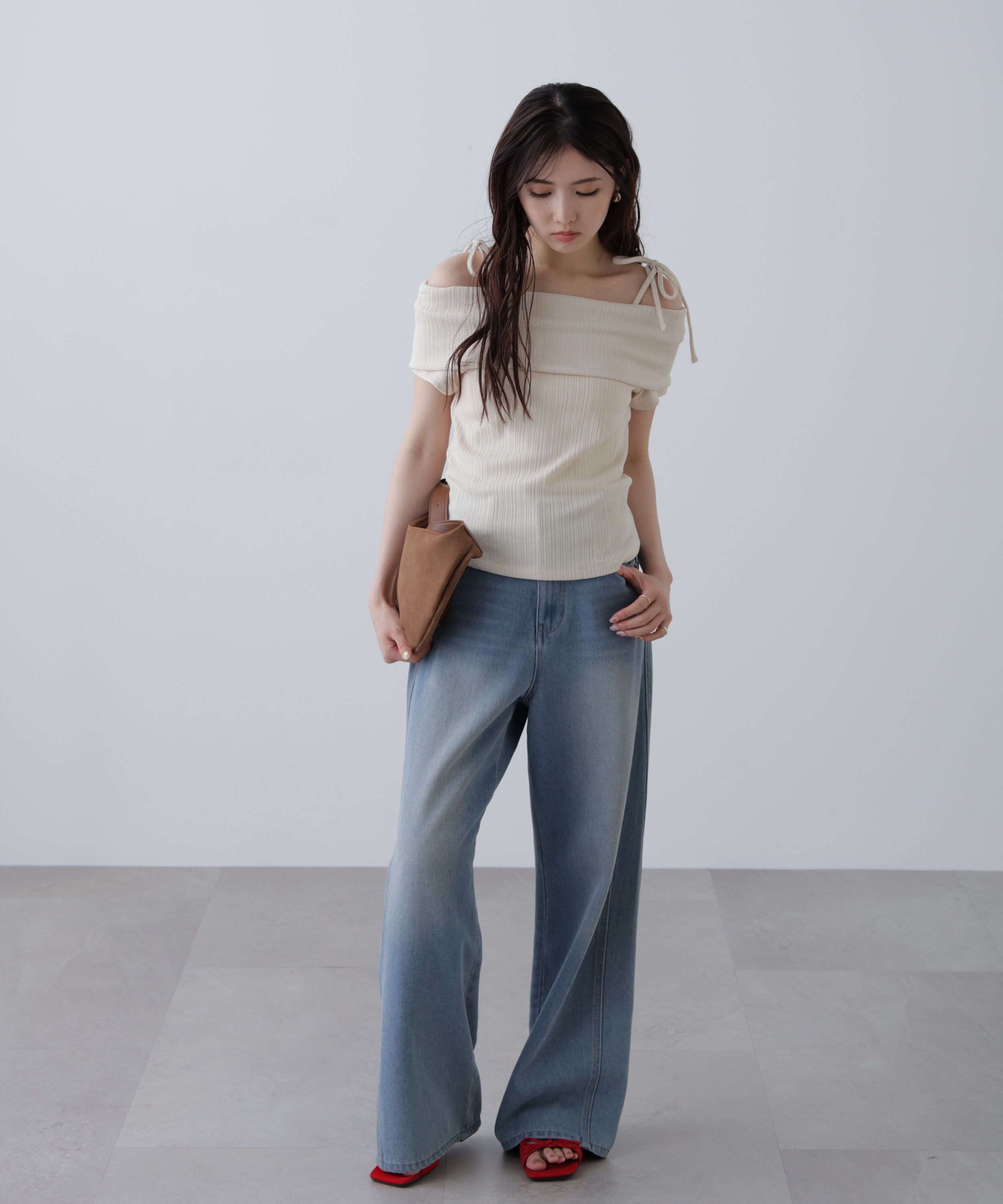  「肩リボンオフショルカットソー」|Tシャツ・カットソー|