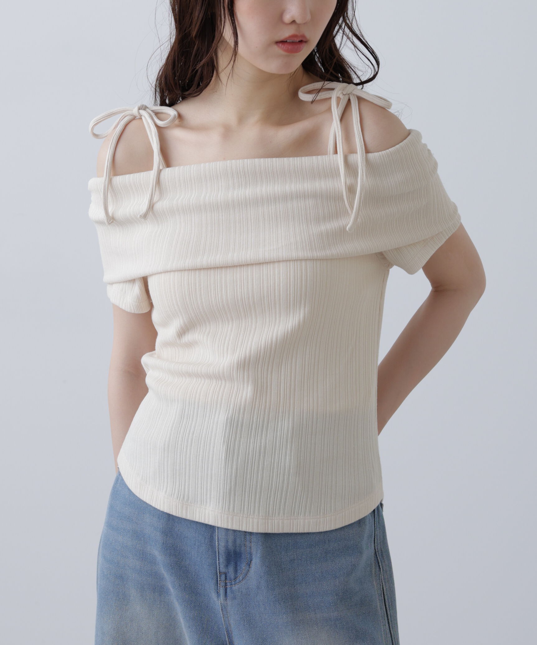  「肩リボンオフショルカットソー」|Tシャツ・カットソー|
