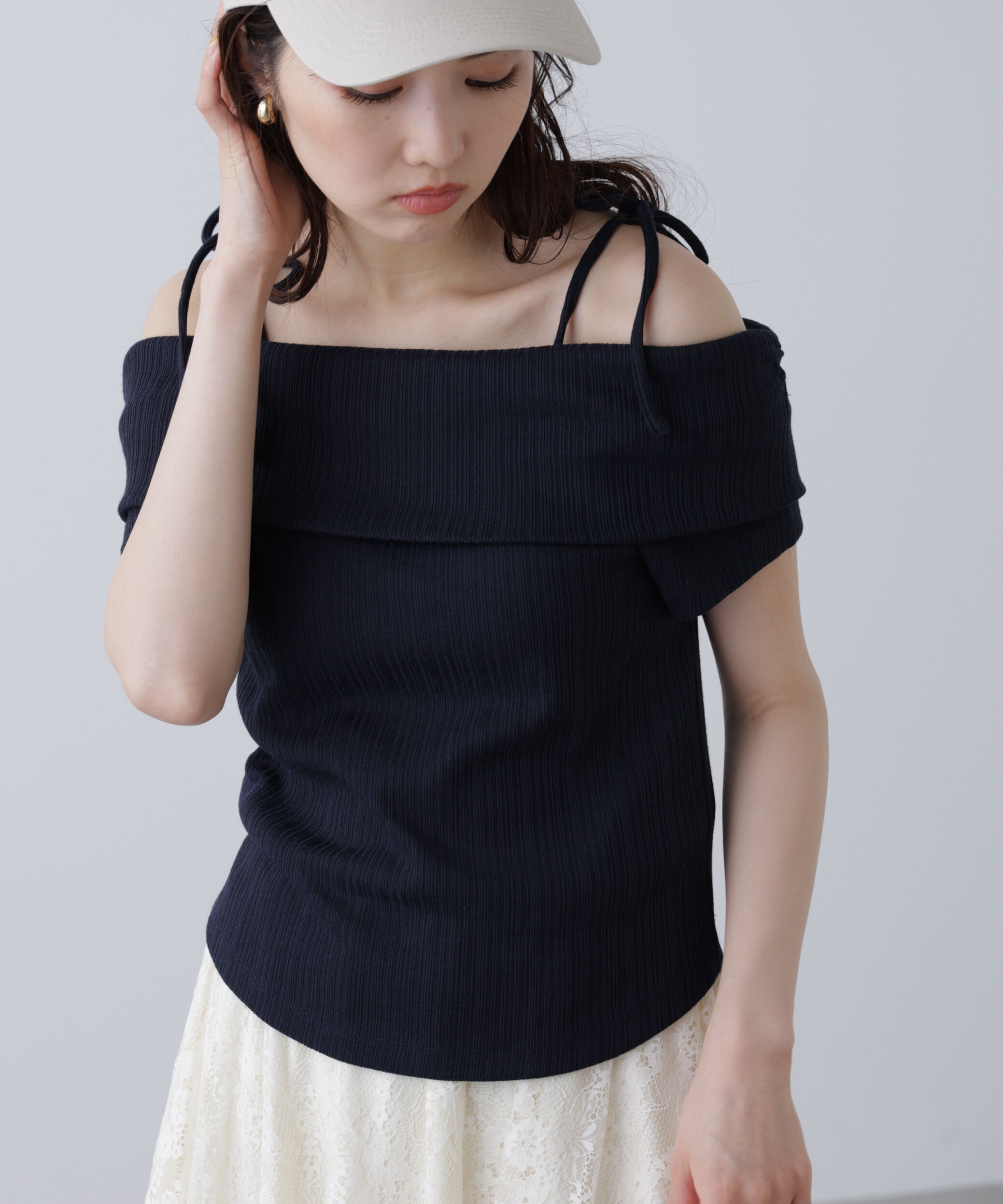  「肩リボンオフショルカットソー」|Tシャツ・カットソー|