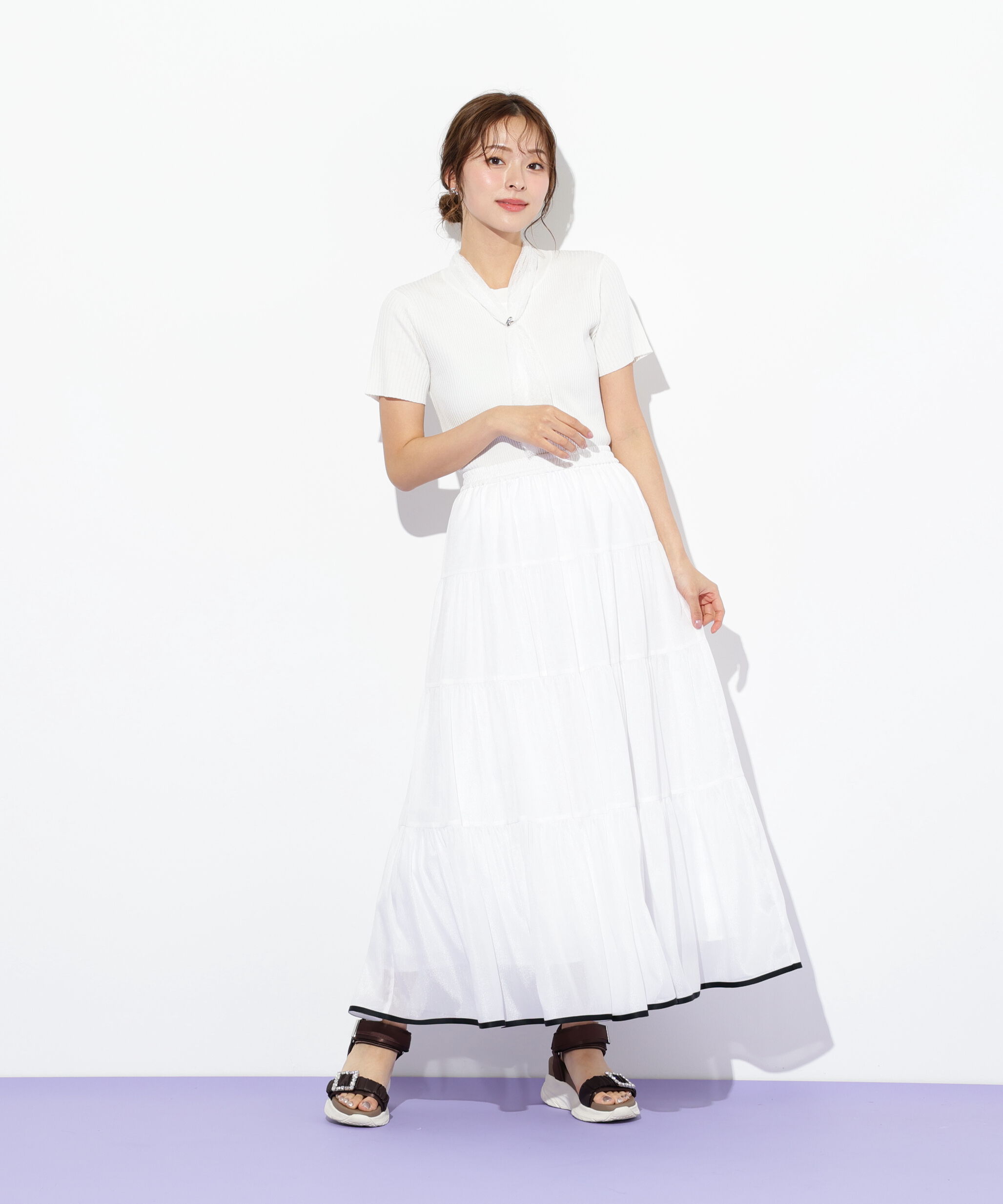  「レーススカーフ付ニットトップス」|ニット・セーター|