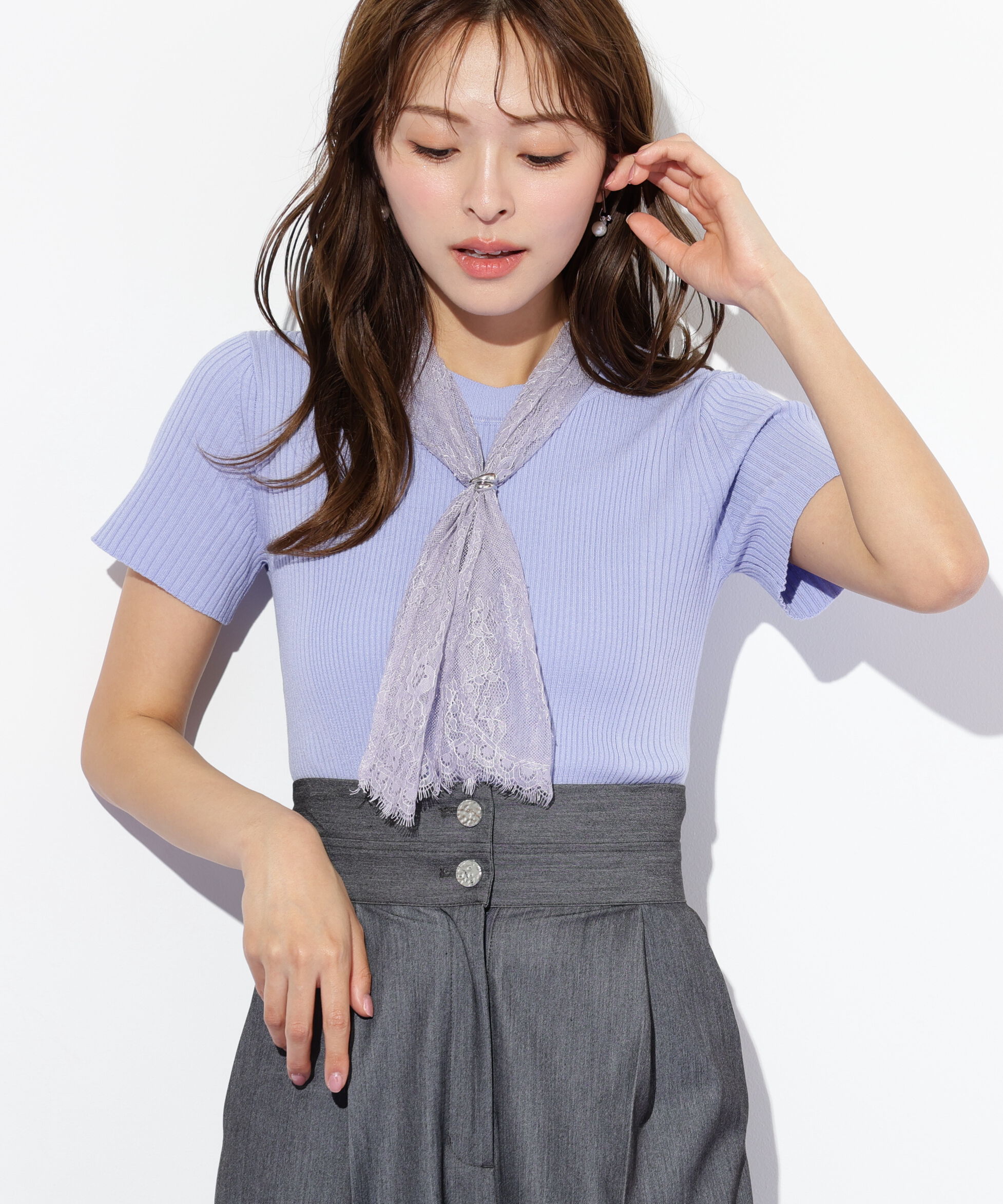  「レーススカーフ付ニットトップス」|ニット・セーター|