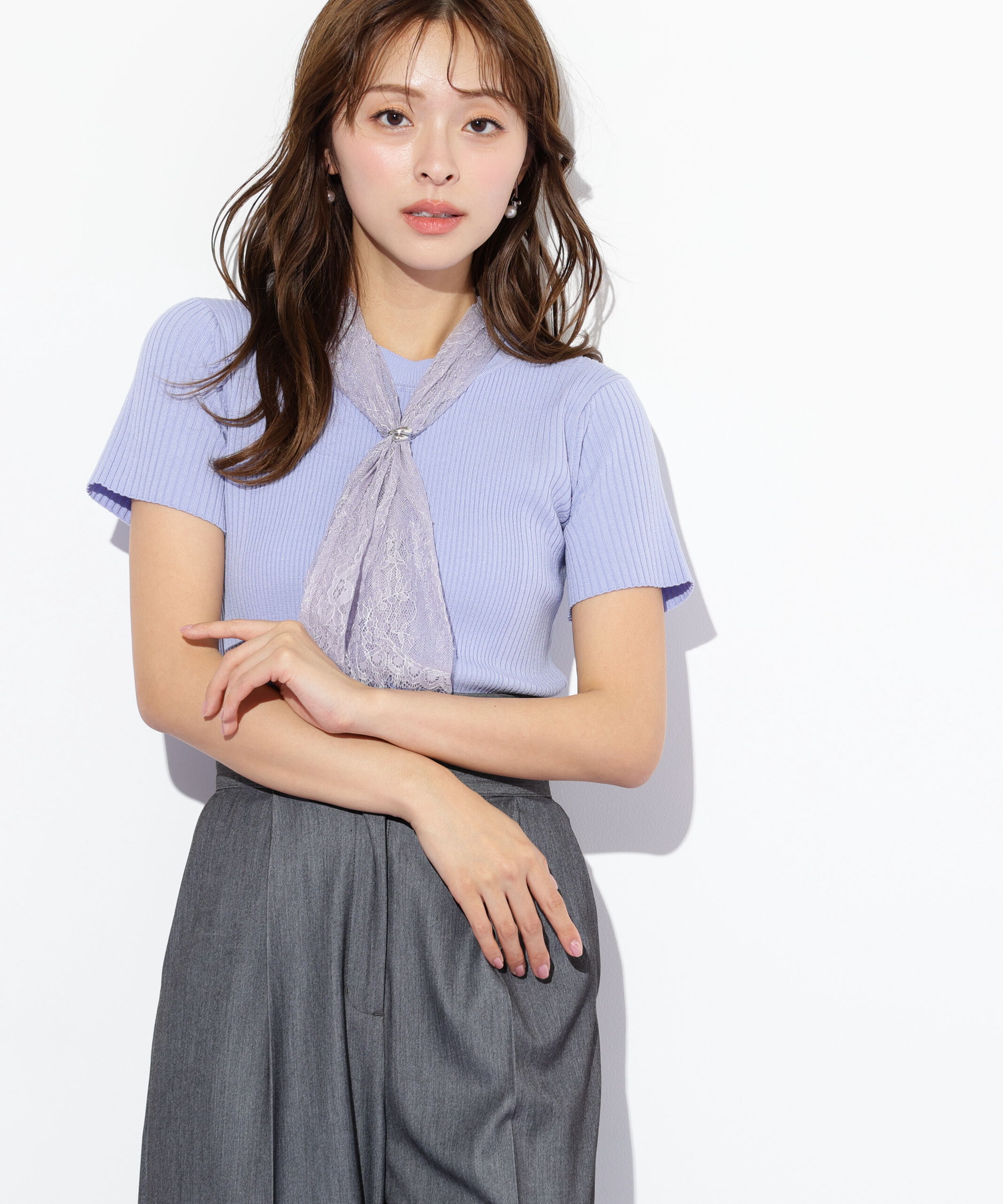  「レーススカーフ付ニットトップス」|ニット・セーター|