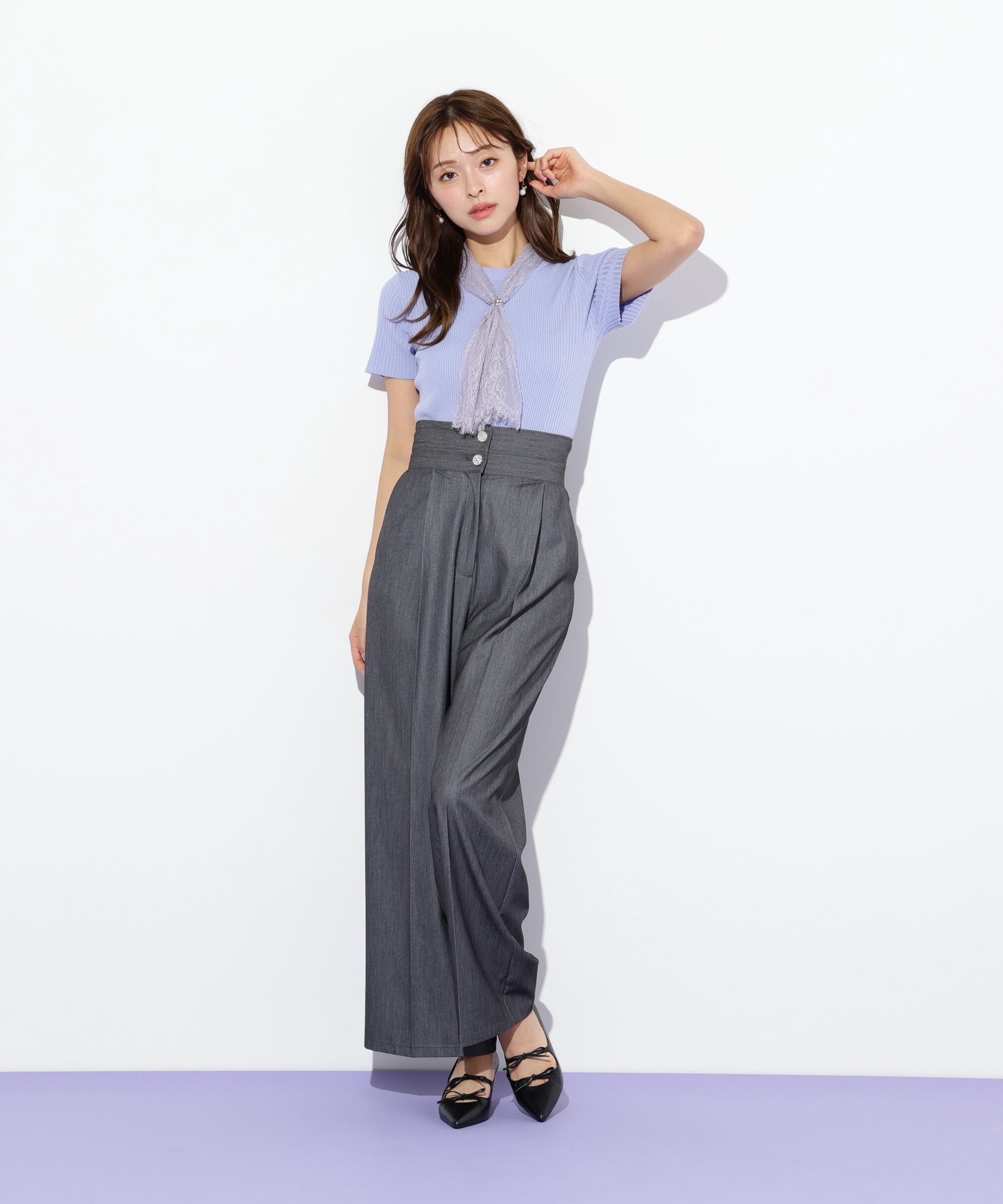  「レーススカーフ付ニットトップス」|ニット・セーター|