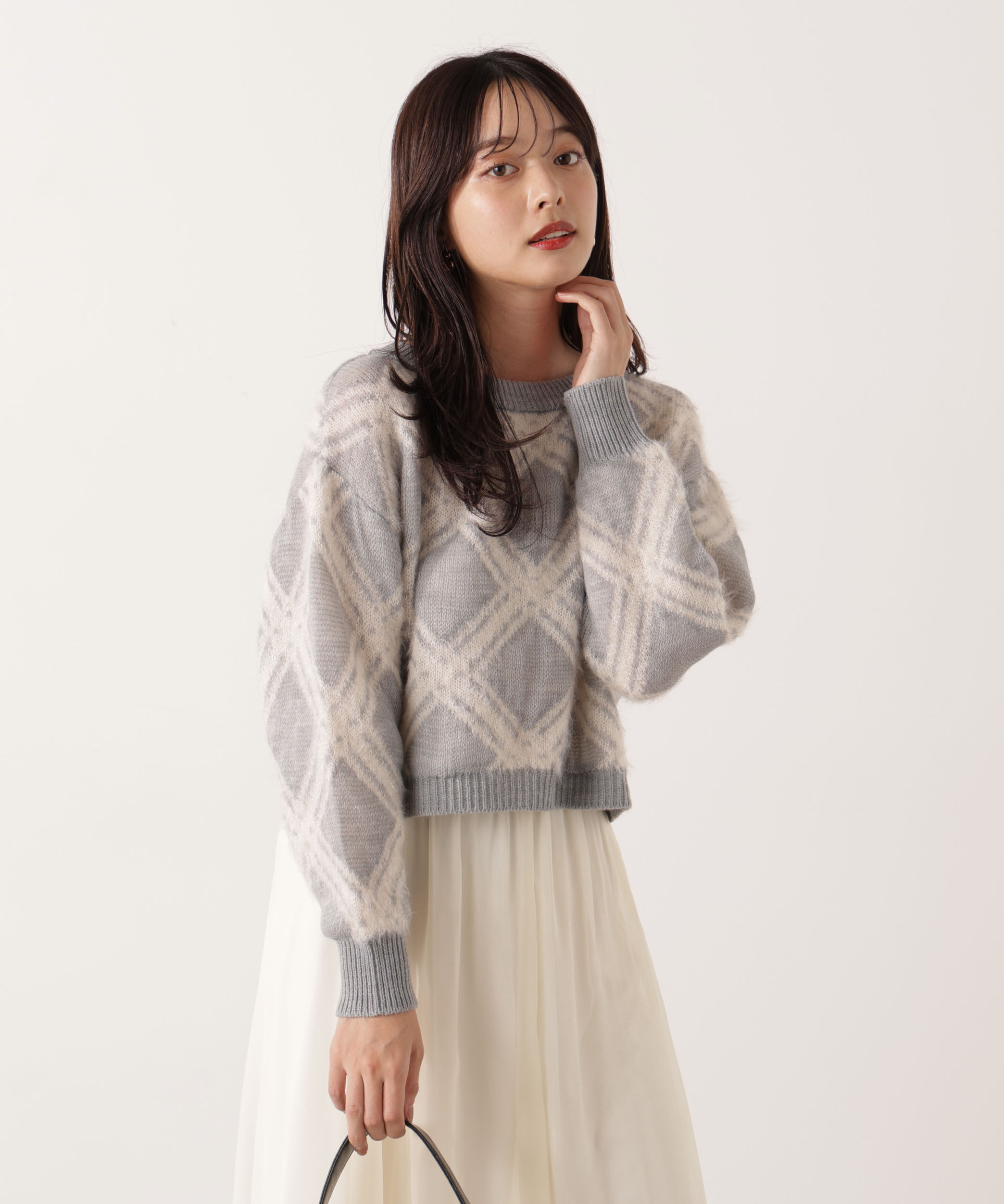 PROPORTION BODY DRESSING「ヘアリーチェックニット  25AW 」|ニット・セーター|トップグレー 1