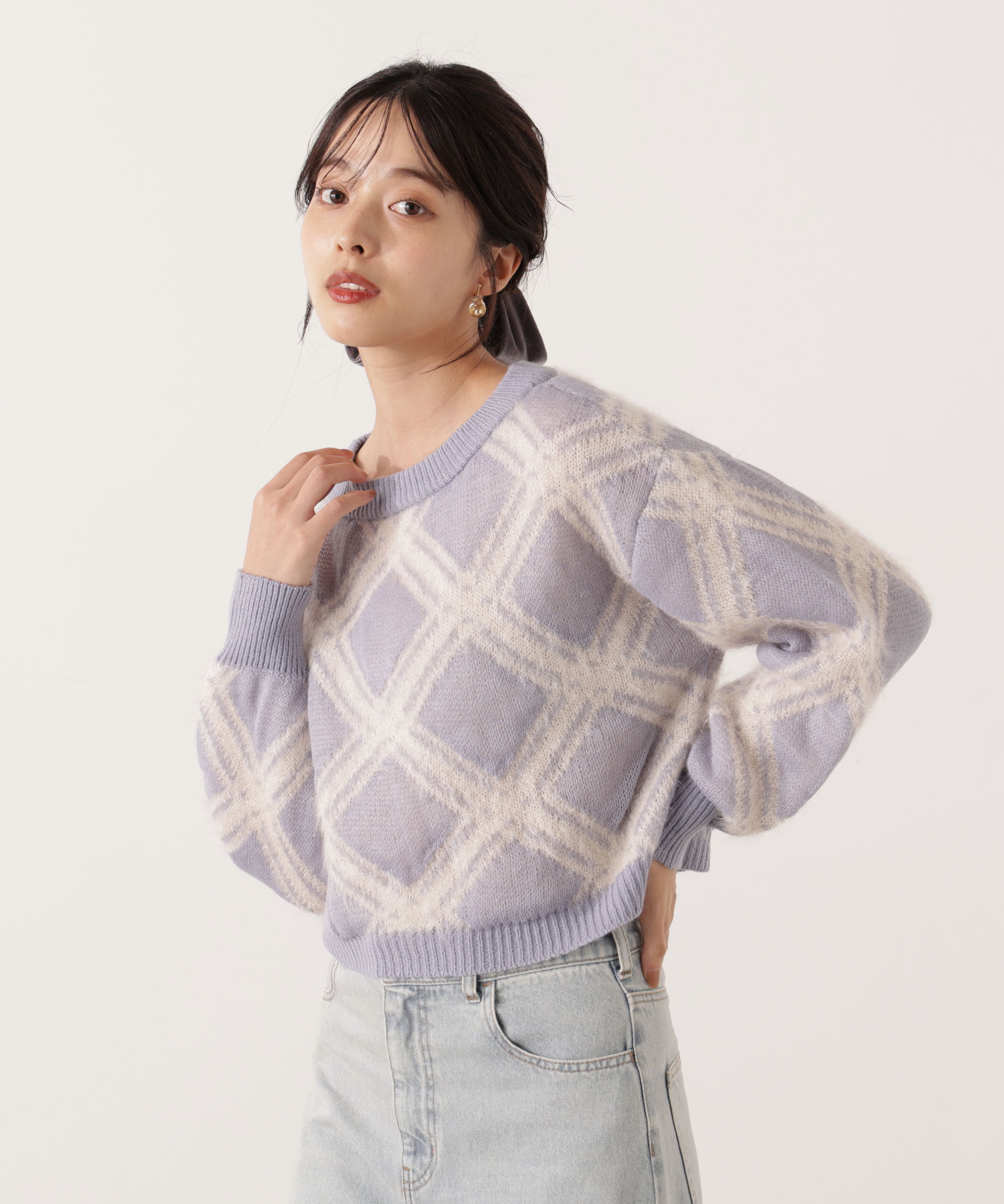 PROPORTION BODY DRESSING「ヘアリーチェックニット  25AW 」|ニット・セーター|ブルー&times;エクリ