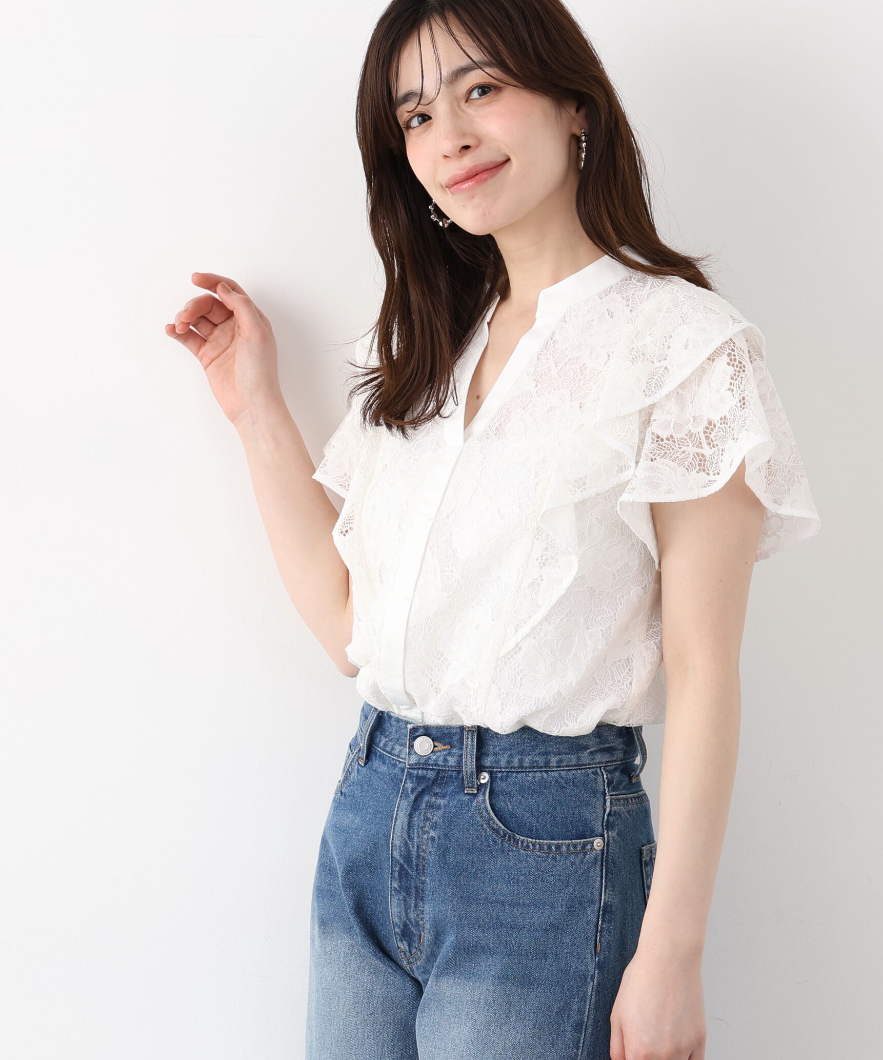  「フラワーレースコンビブラウス」|シャツ・ブラウス|