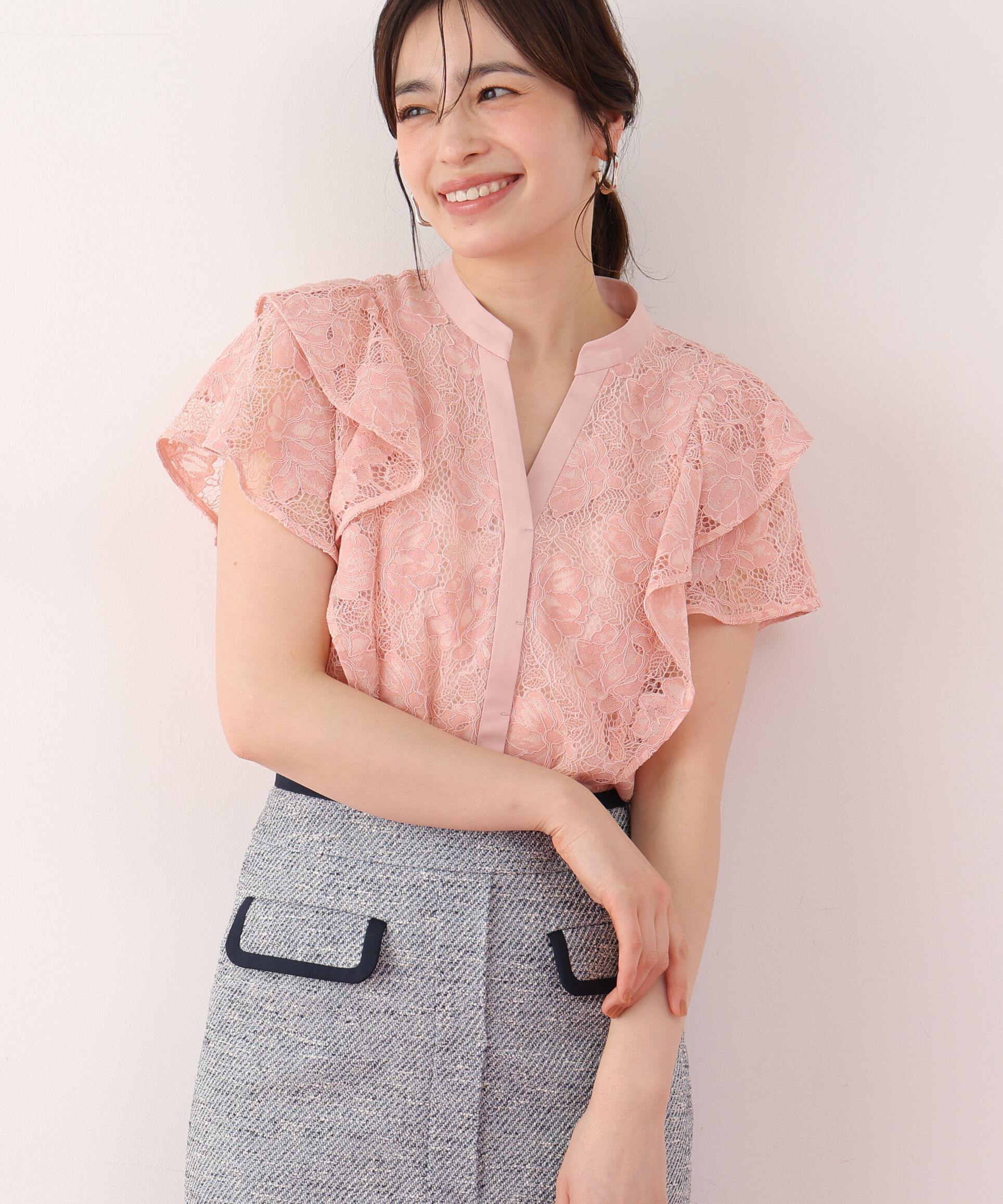  「フラワーレースコンビブラウス」|シャツ・ブラウス|