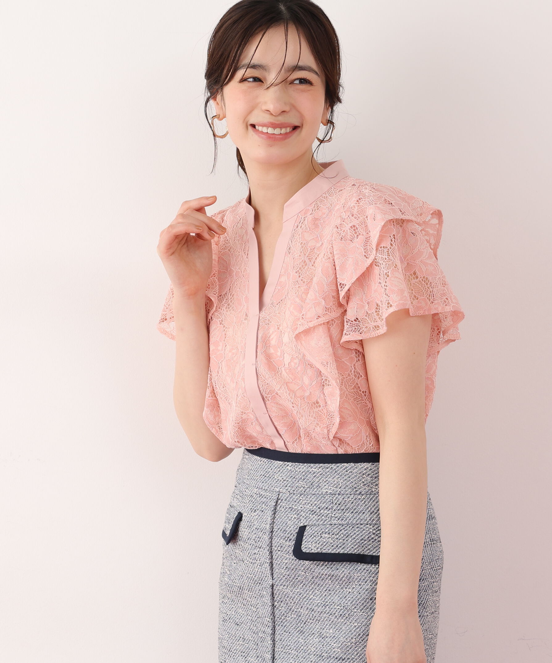  「フラワーレースコンビブラウス」|シャツ・ブラウス|