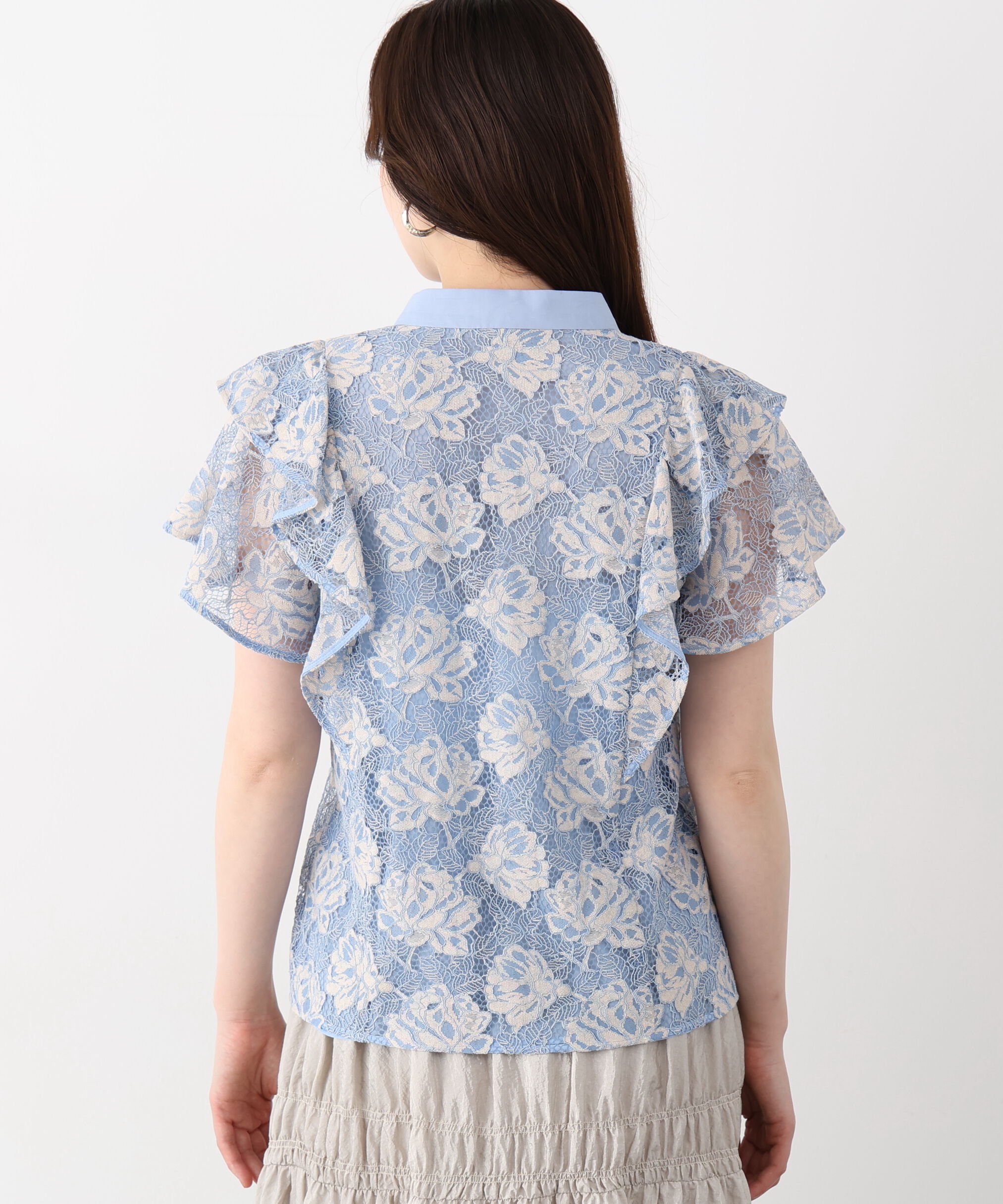  「フラワーレースコンビブラウス」|シャツ・ブラウス|