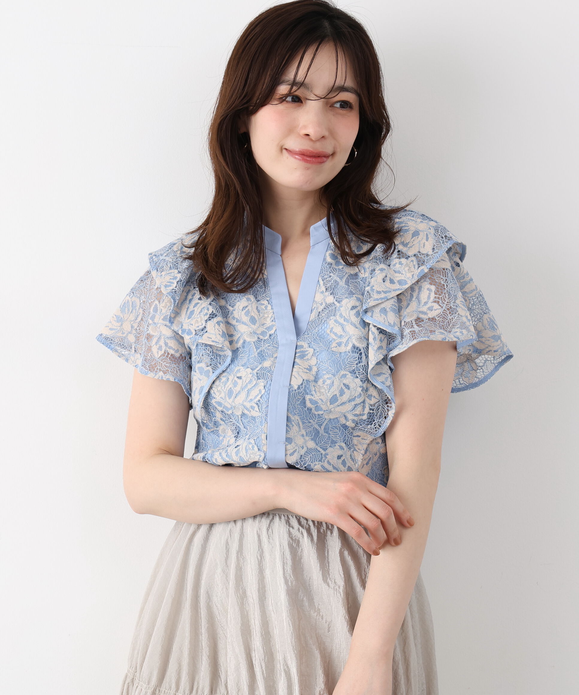  「フラワーレースコンビブラウス」|シャツ・ブラウス|