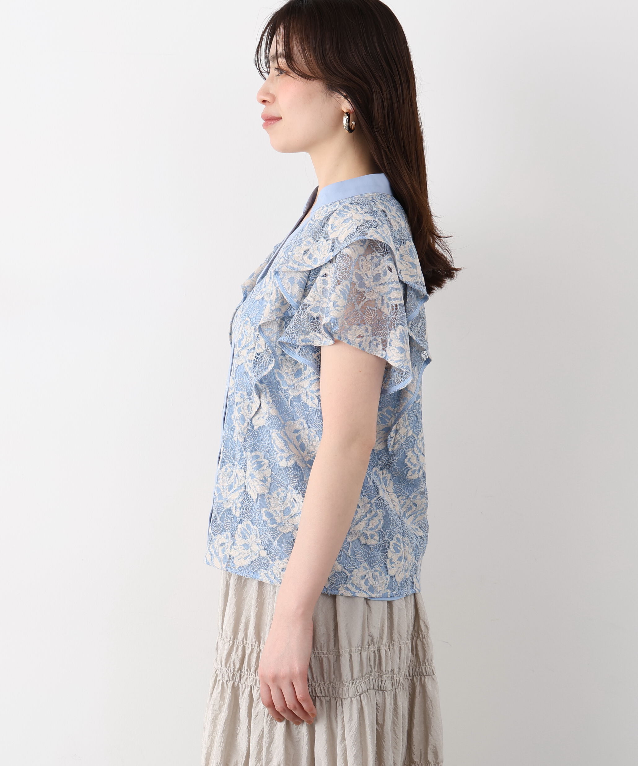  「フラワーレースコンビブラウス」|シャツ・ブラウス|