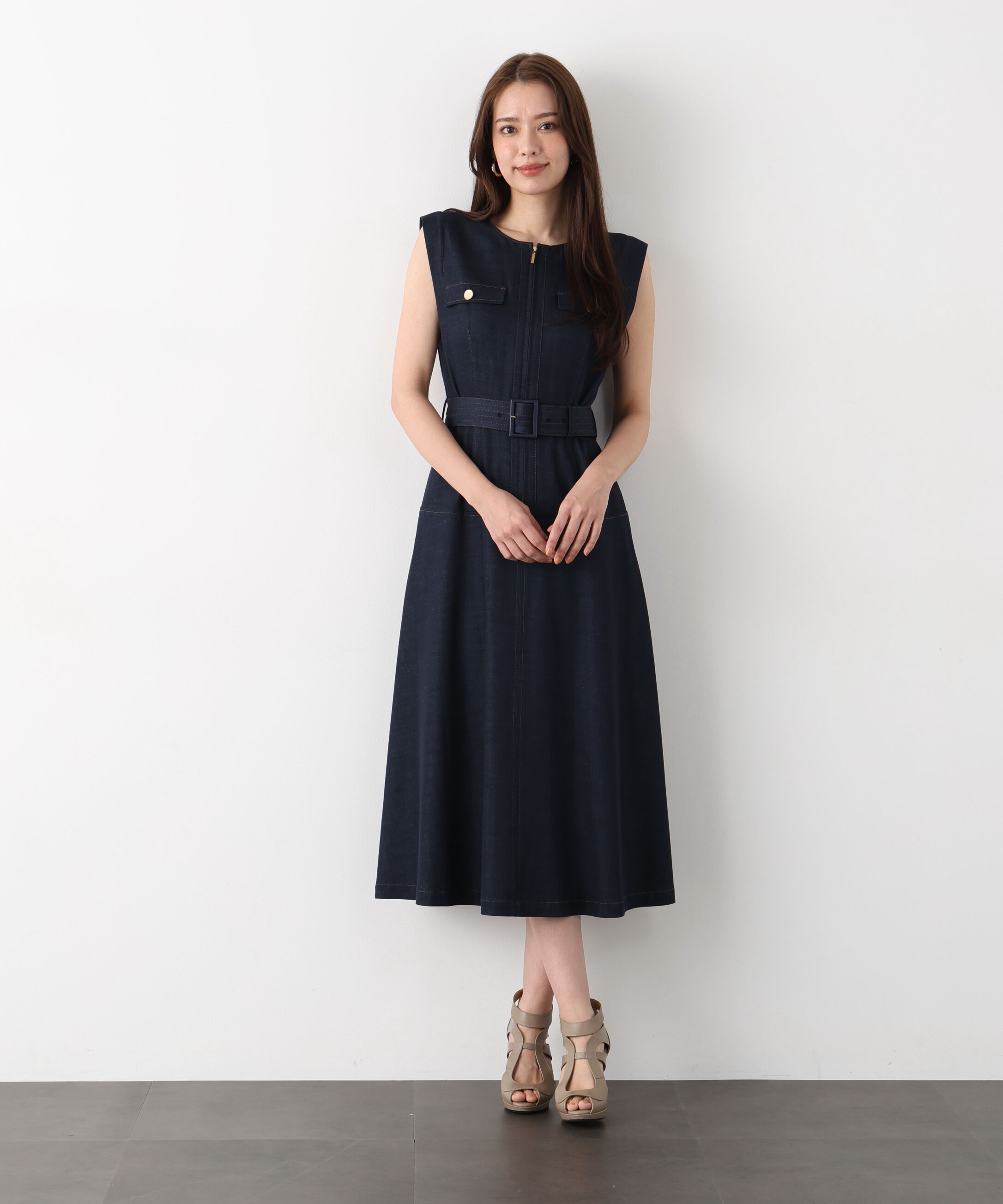  「フロントファスナーデニムワンピース」|ワンピース|