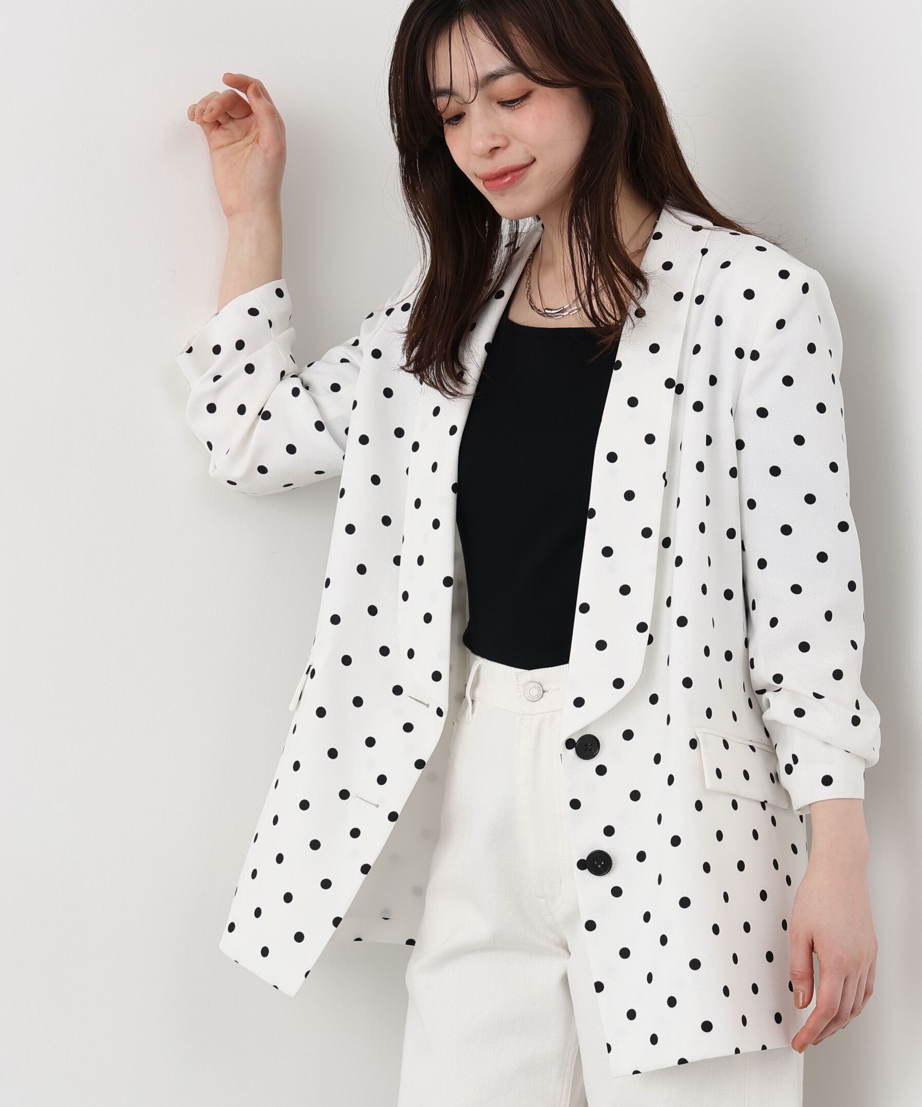  「ショールカラーロングジャケット」|その他|ホワイト系1