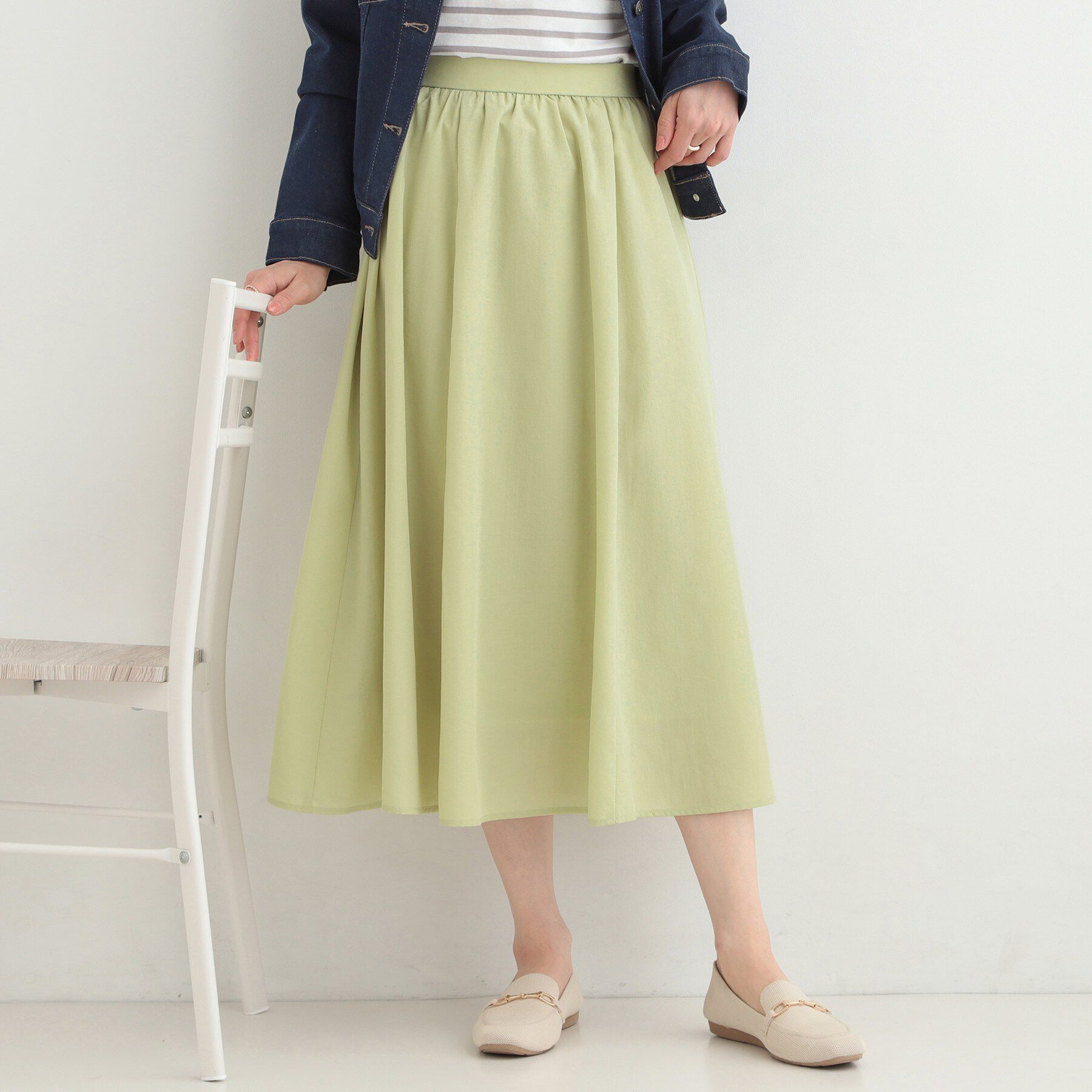 SHOO･LA･RUE「ふんわりと女性らしさ溢れる ギャザーフレアスカート」|スカート|グリーン(025)