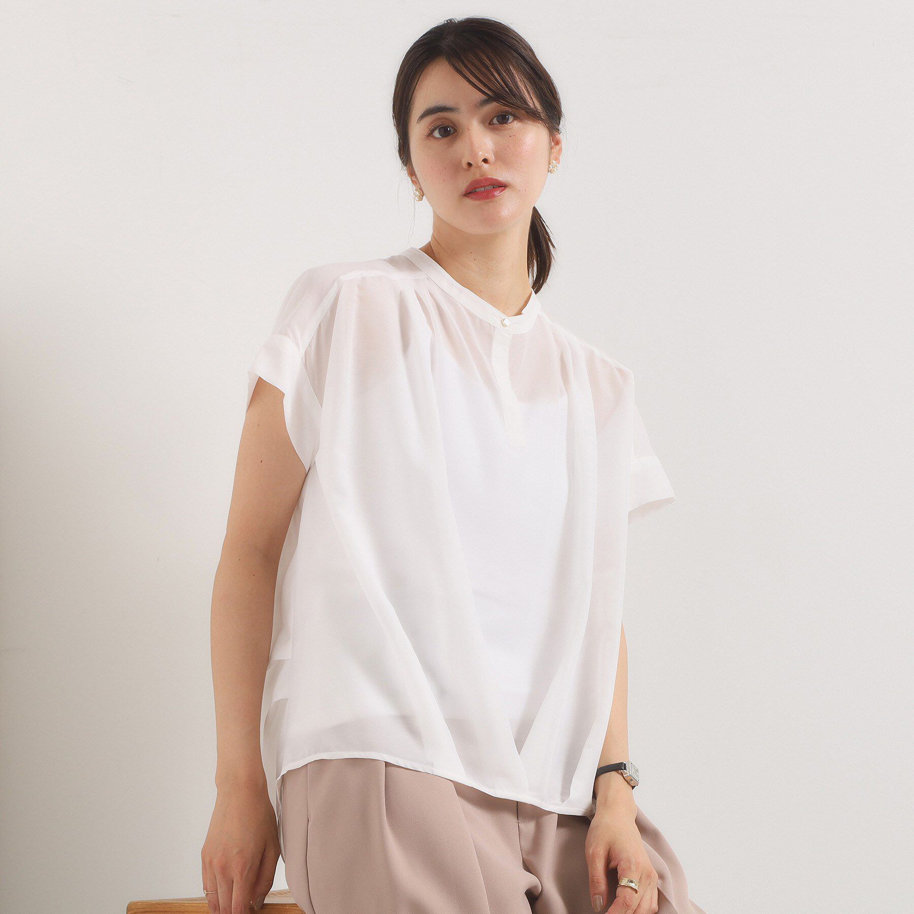 ITS&rsquo;DEMO「【手洗い可】シアー裾タックブラウス」|シャツ・ブラウス|オフホワイト(003