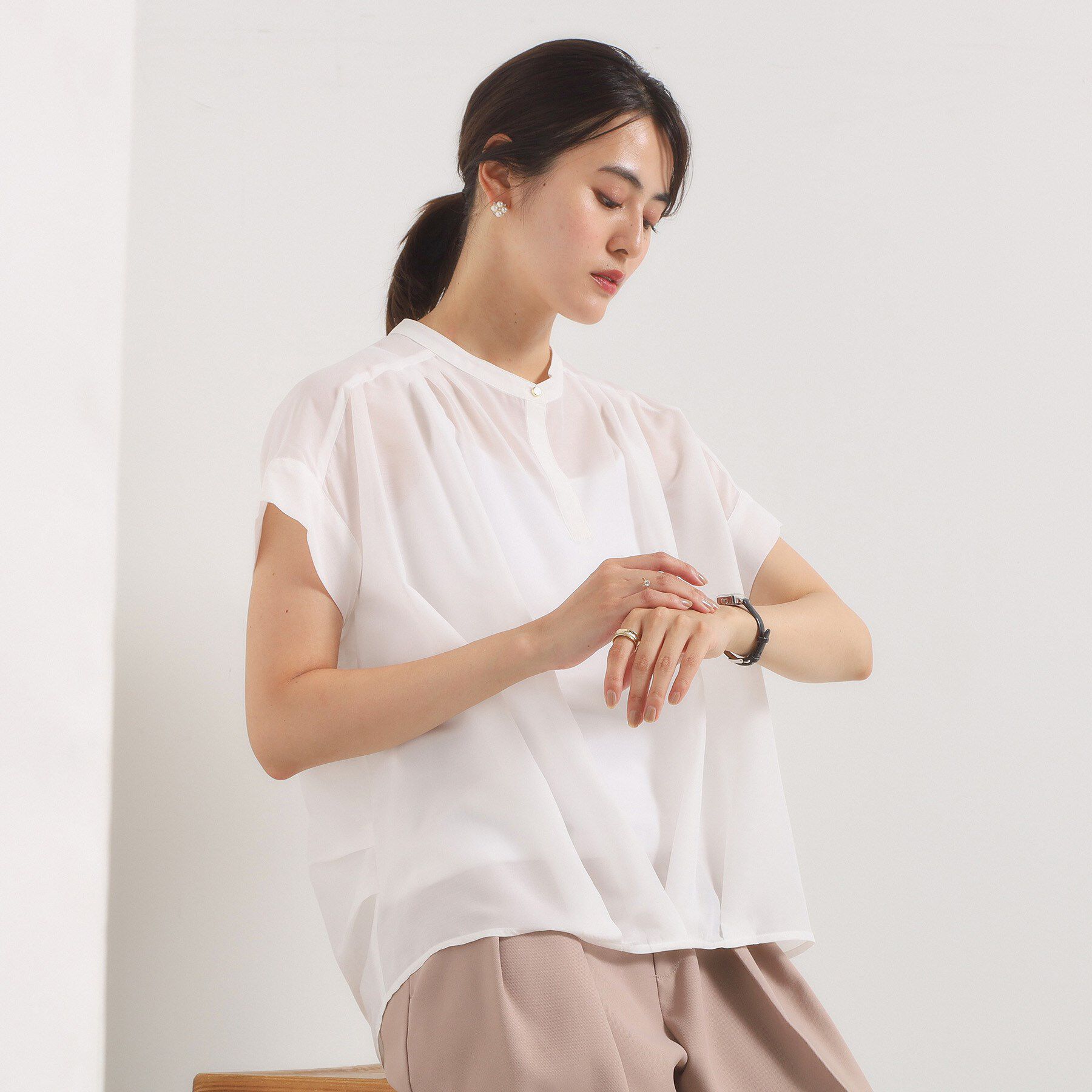 ITS&rsquo;DEMO「【手洗い可】シアー裾タックブラウス」|シャツ・ブラウス|