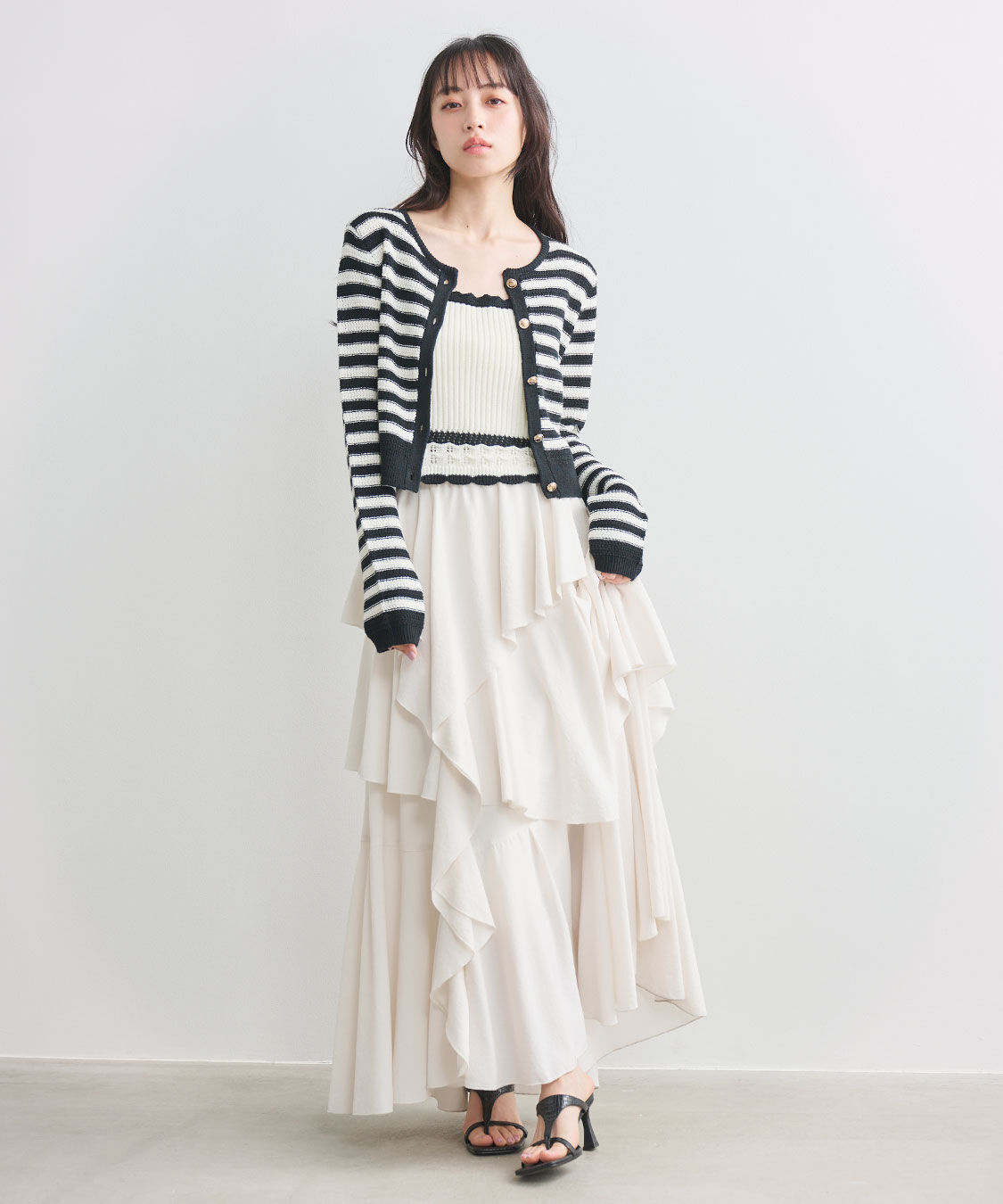 COCO DEAL「柄編みボーダーニットカーディガン」|ニット・セーター|