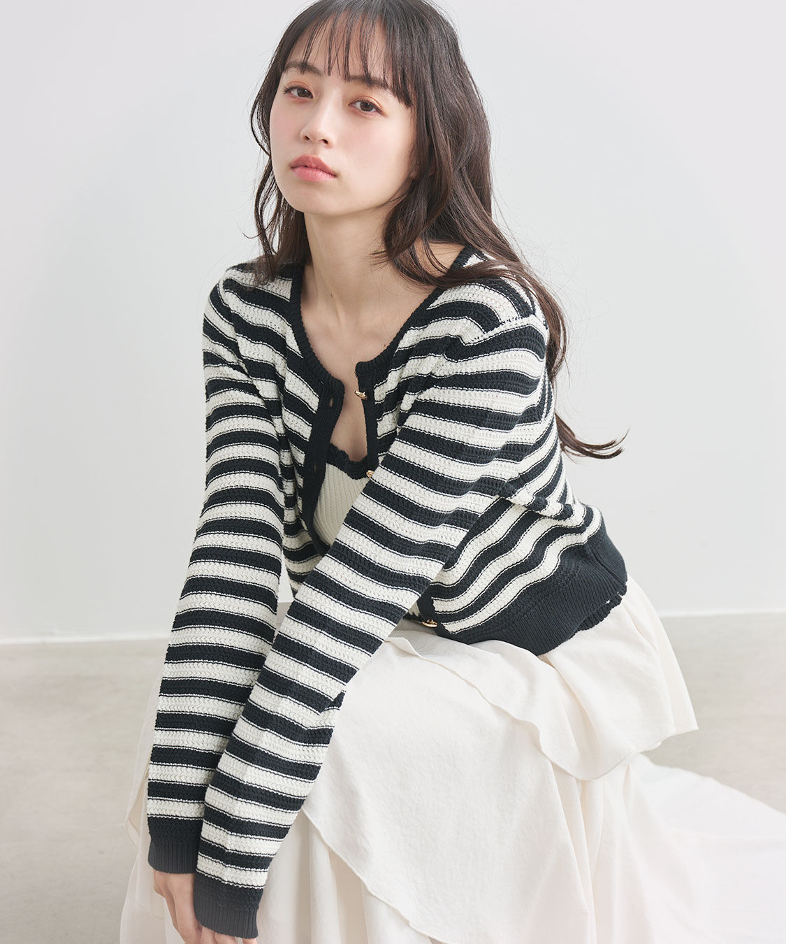 COCO DEAL「柄編みボーダーニットカーディガン」|ニット・セーター|