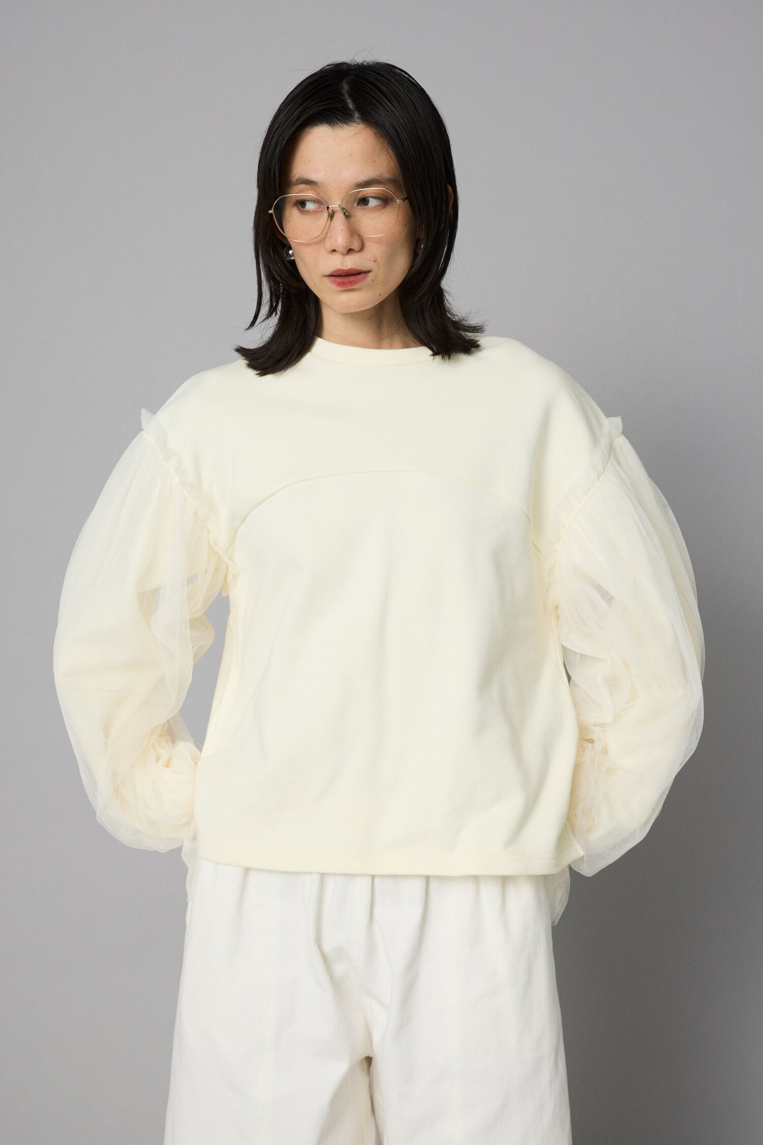 HeRIN.CYE「Tulle layer tops」|Tシャツ・カットソー|O/WHT1