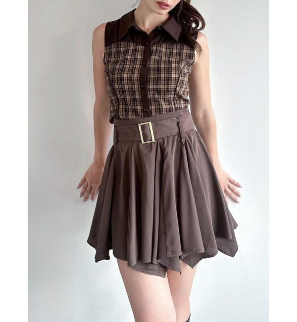 RESEXXY「チェックレイヤードノースリシャツ」|シャツ・ブラウス|ブラウン