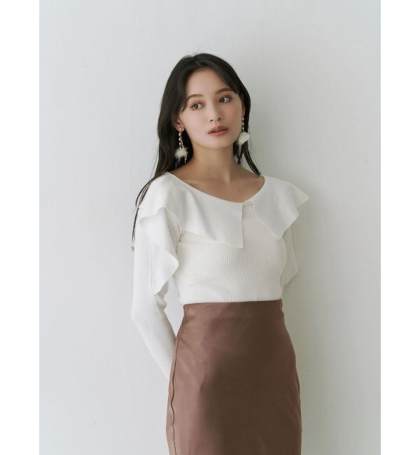 MERCURYDUO「ペプラムラッフルコンパクトニット」|ニット・セーター|