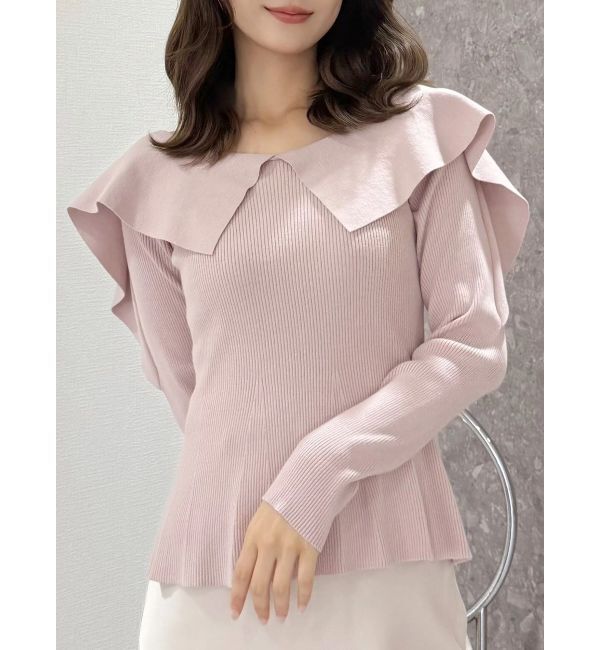 MERCURYDUO「ペプラムラッフルコンパクトニット」|ニット・セーター|ベビーピンク