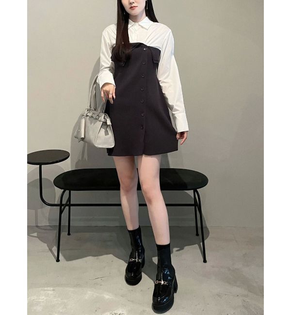 MERCURYDUO「【WEB限定カラーあり】シャツレイヤード風ニットドッキングミニワンピース」|ワンピース|