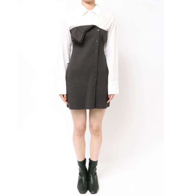 MERCURYDUO「【WEB限定カラーあり】シャツレイヤード風ニットドッキングミニワンピース」|ワンピース|