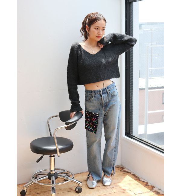 Ungrid「クロップドスリットストレートデニム」|デニム|