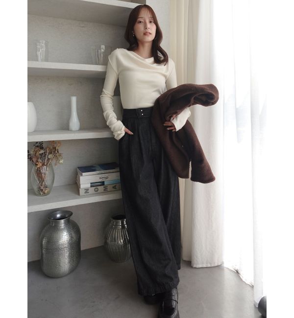 LAGUNAMOON「タックデニムワイドパンツ」|デニム|