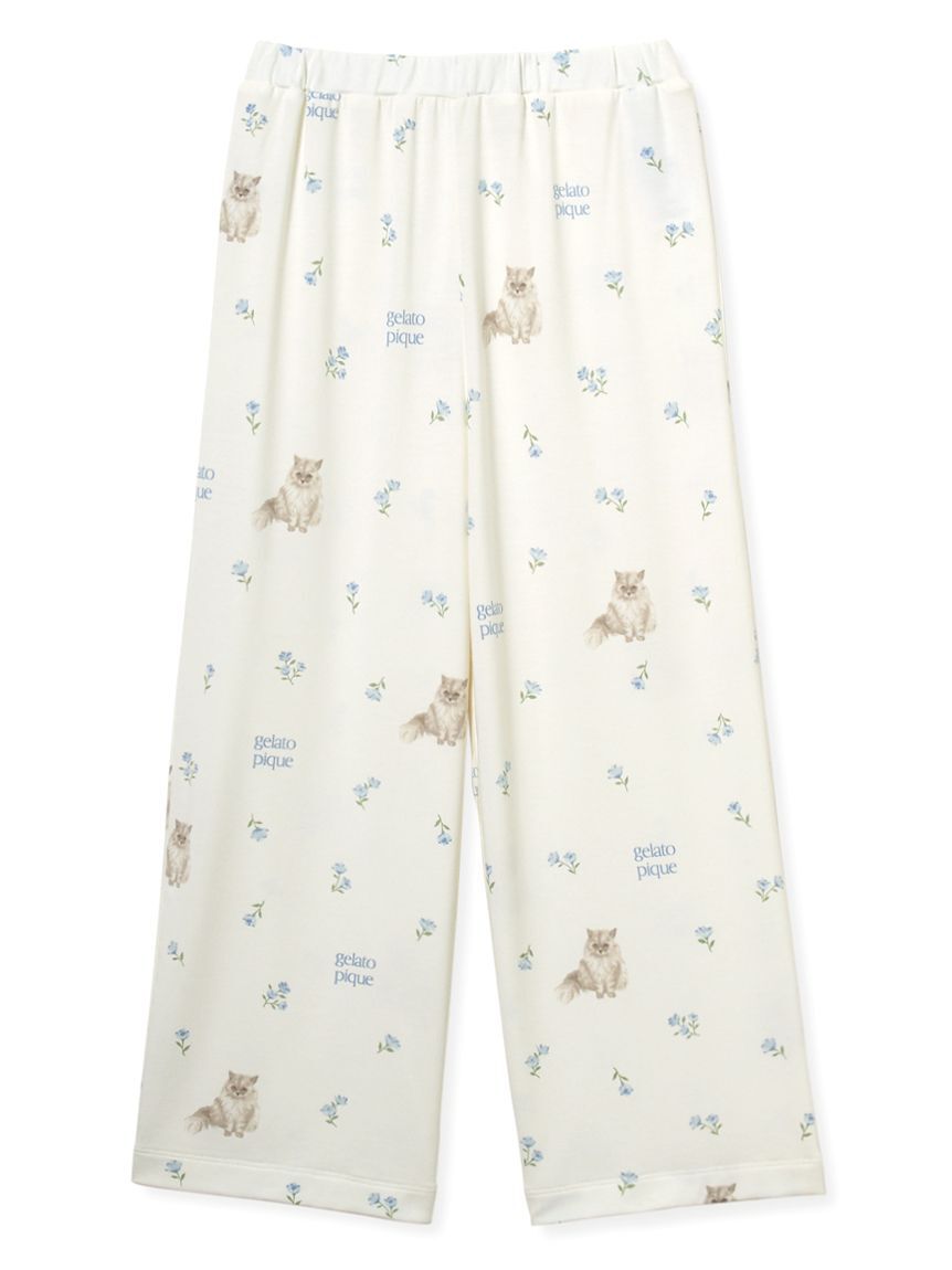 GELATO PIQUE KIDS & BABY「【JUNIOR】フラワーキャット柄プルオーバー&ロングパンツセット」|ルームウェア|