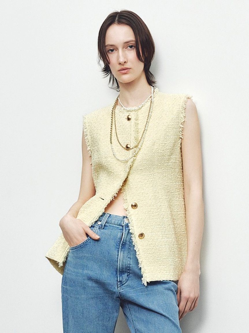 FRAY I.D「ツイードペプラムジレ」|ダウンベスト・ベスト|YEL