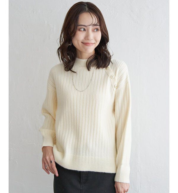 ikka「肩ボタンワイドリブニットプルオーバー」|プルオーバー|