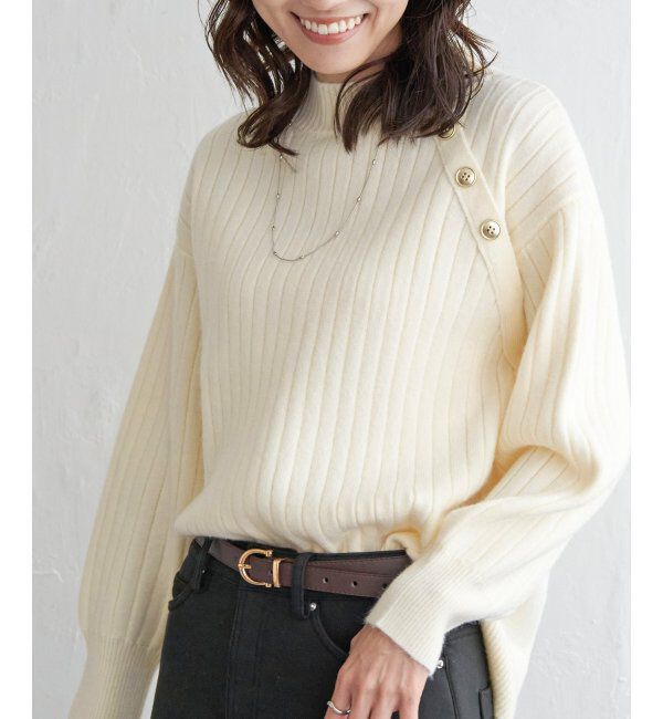 ikka「肩ボタンワイドリブニットプルオーバー」|プルオーバー|