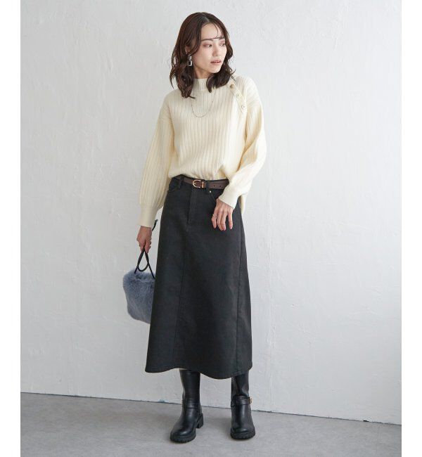 ikka「肩ボタンワイドリブニットプルオーバー」|プルオーバー|