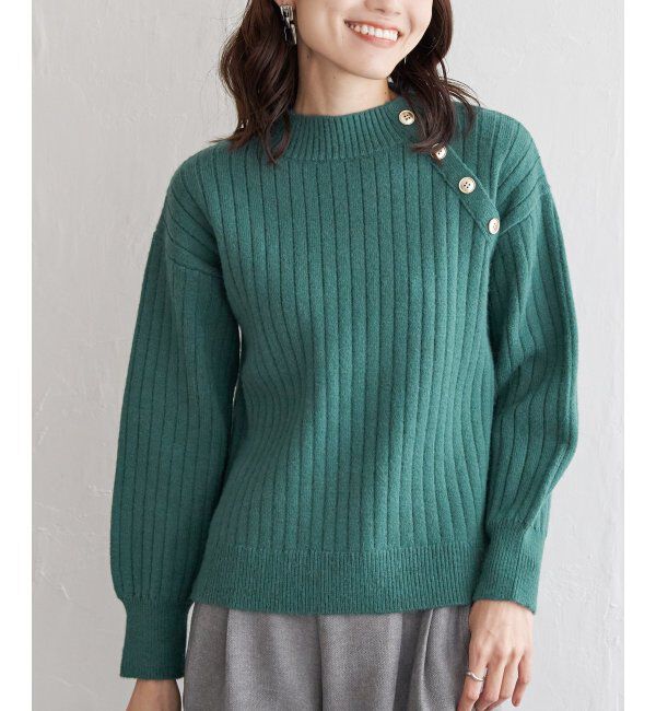 ikka「肩ボタンワイドリブニットプルオーバー」|プルオーバー|