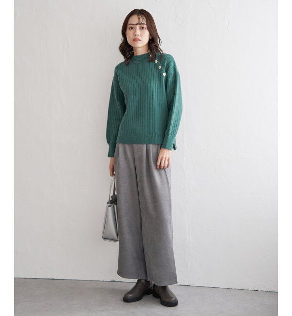 ikka「肩ボタンワイドリブニットプルオーバー」|プルオーバー|