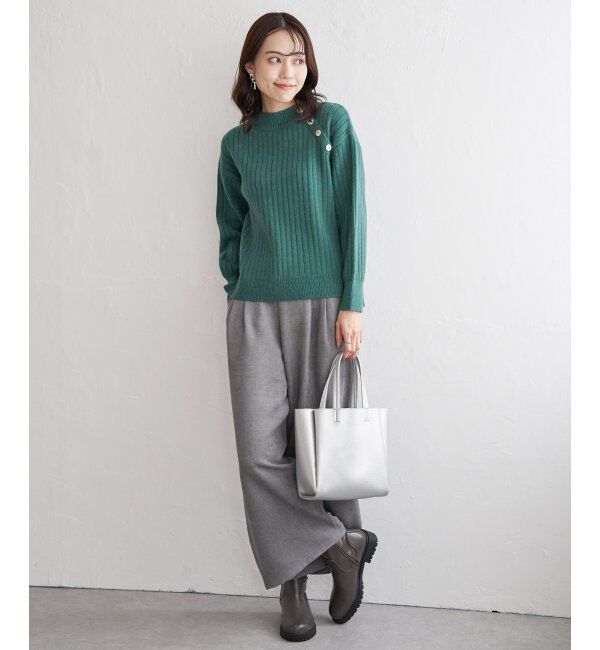 ikka「肩ボタンワイドリブニットプルオーバー」|プルオーバー|