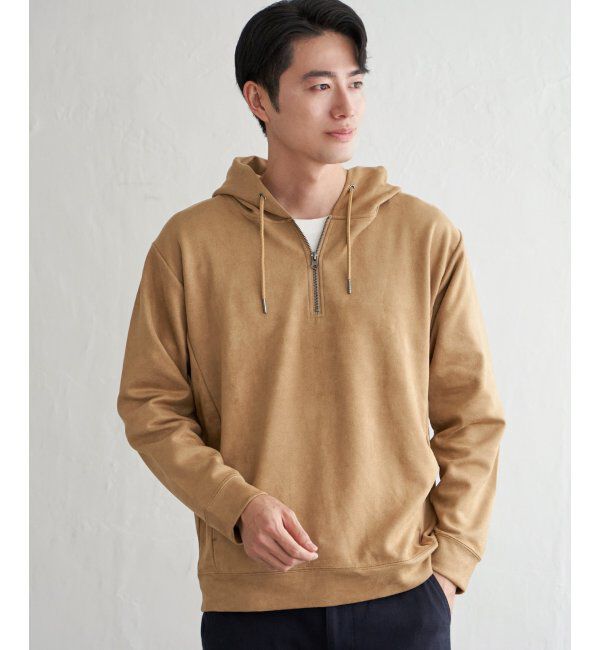 ikka「GOKU楽スエードハーフジップパーカ」|パーカー|キャメル