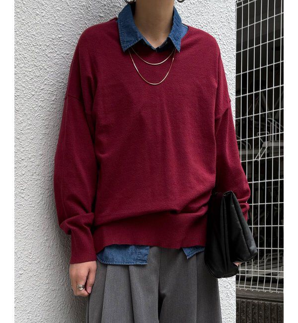 Lbc with Life「ソフトタッチアイレットVネックプルオーバー」|カーディガン|ワイン