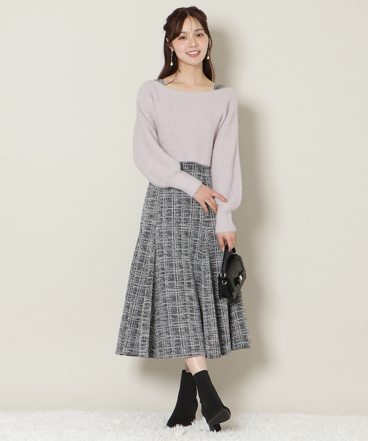 WILLSELECTION「カットツイードワンピース&times;フェザーニットSET」|ワンピース|ラベンダー