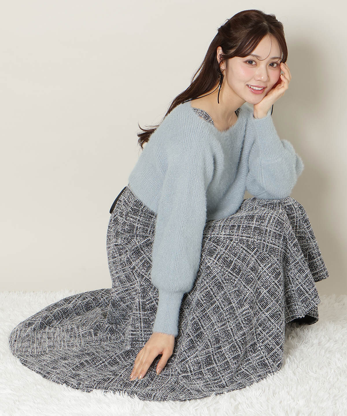 WILLSELECTION「カットツイードワンピース&times;フェザーニットSET」|ワンピース|