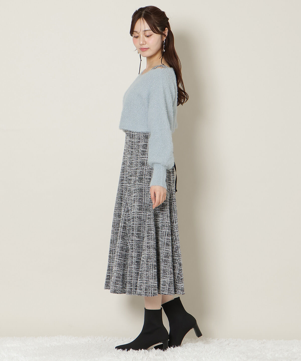 WILLSELECTION「カットツイードワンピース&times;フェザーニットSET」|ワンピース|