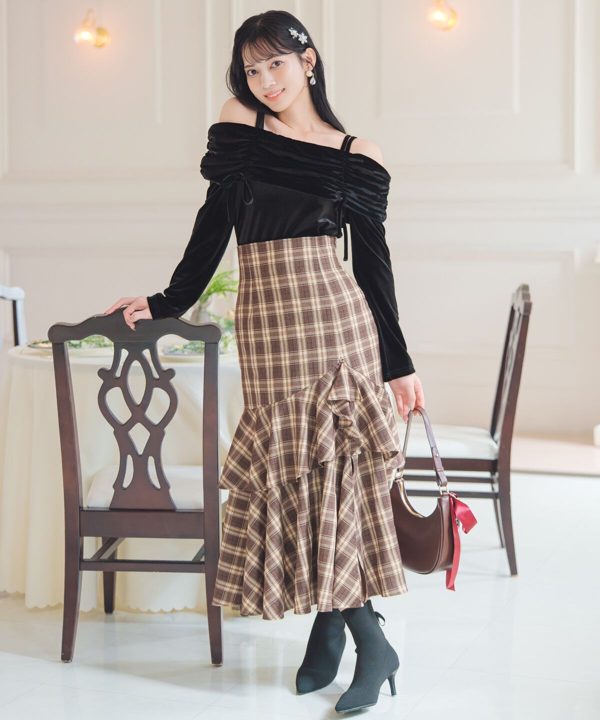 WILLSELECTION「ギャザーオフショルベロアトップス」|ニット・セーター|