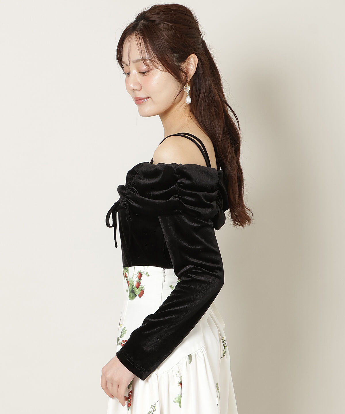 WILLSELECTION「ギャザーオフショルベロアトップス」|ニット・セーター|