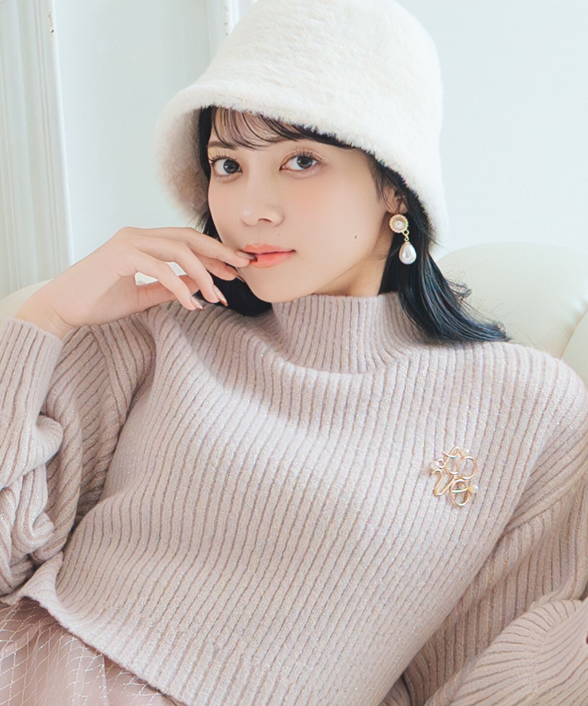 WILLSELECTION「ブローチ付きクロップドラメニット」|ニット・セーター|ピンク